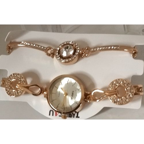 Gold Plated Wristwatch + Bracelet -Set