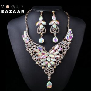 Bridal Crystal Jewelry Diamond Rhinestone Set Women Wedding Necklace Suit Bridesmaid
