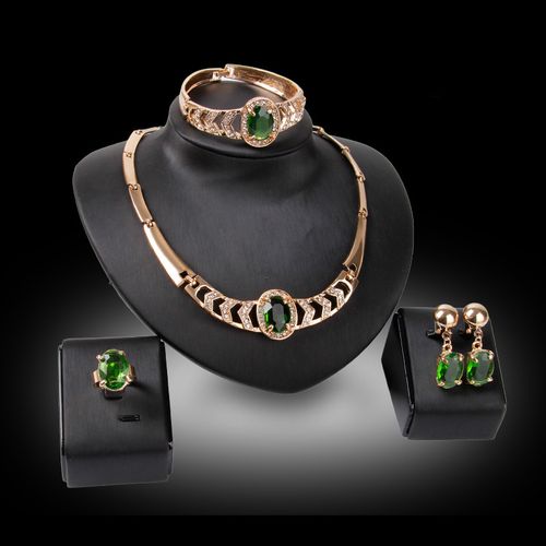 4pcs Women Necklace + Earrings + Ring + Bracelet Set Wedding And Engagement Jewelry