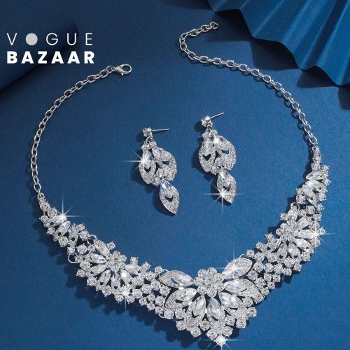 Bridal Crystal Jewelry Set For Women, Elegant Luxury, NECKLACE SUIT, Wedding Crystals Rhinestone, Bridesmaid Accessories, Birthday Anniversary, WHITE