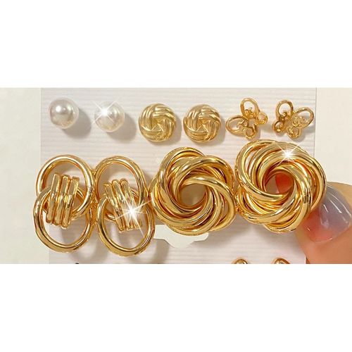 5 Pairs Butterfly Love Heart Hoops,Studs & Pearl Mixed Shape Earring Set