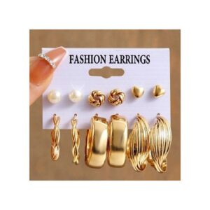 6 Pairs Vintage Hoops,Studs & Pearl Mixed Shape Earring Set