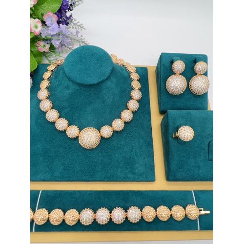 Authentic Sophisticated Unique Diamond Gold Necklace/Bracelet/Ring And Earrings Jewelry Set