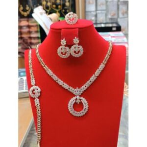 Authentic Classy Unique Diamond Necklace/Bracelet/Ring And Earrings Jewelry Set