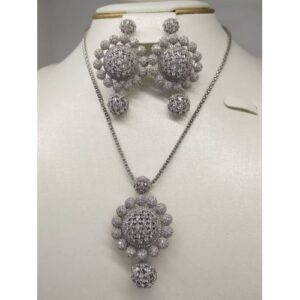 Authentic Sophisticated Unique Diamond Silver Necklace And Earrings Jewelry Set