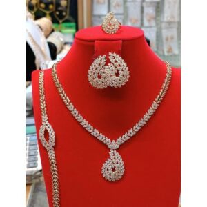 Authentic Sophisticated Unique Diamond Necklace/Bracelet/Ring And Earrings Jewelry Set