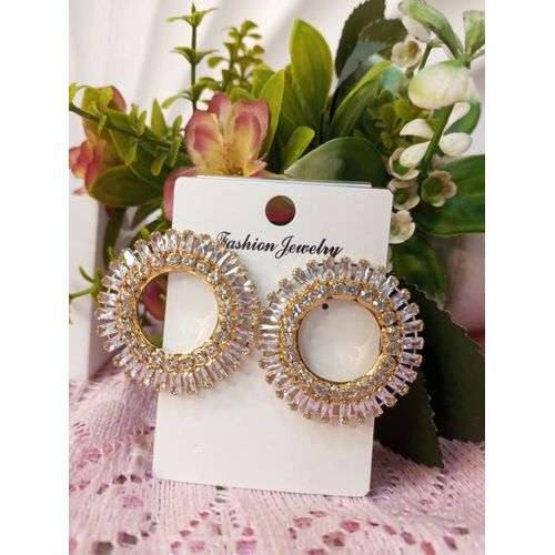 Sparkling Flat Shape Gold Color Earing From MynnatApparels