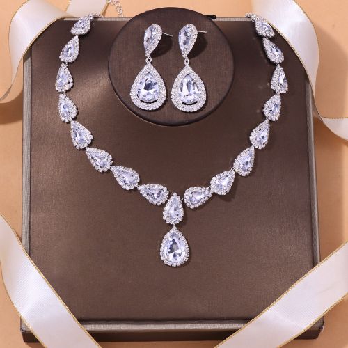 Fashion Jewelry Women's Necklace Bridal Jewelries Party Jewelry Set - Silver