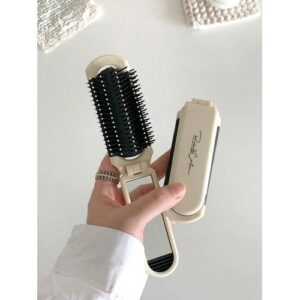 1pc Portable Foldable Retractable Mirror, Travel Cream White Air Cushion Massaging Comb With Mirror