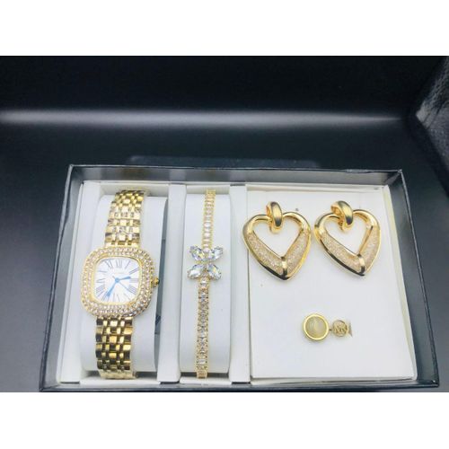 Classy No Rusting Set Of Gold Wristwatch/Bracelet/Earrings and Knuckle Ring