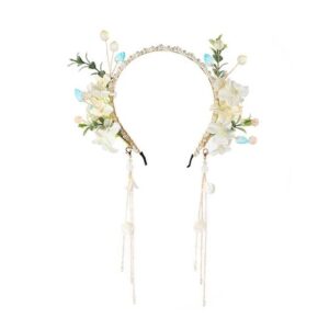 Girls' Chinese Clothes Hair Hoop Headdress Floral Tassel Ancient Accessories,Cream-colored NO5099
