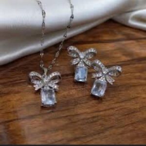 3 SET JEWELRY NECKLACE SET FOR WOMEN LADIES SILVER EARRINGS
