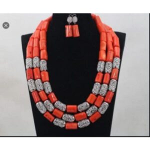 Africa Wedding Mixed Silver And Orange Coral Beads+bracelets