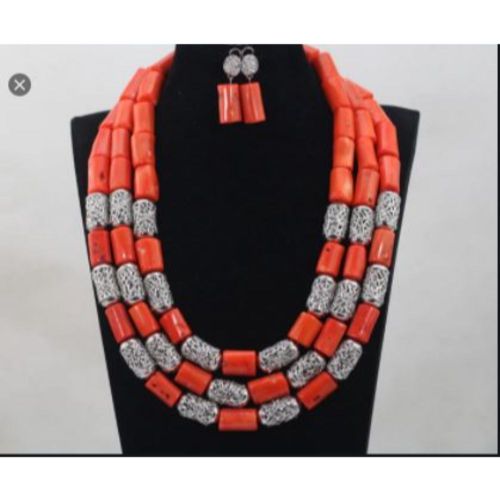 Africa Wedding Mixed Silver And Orange Coral Beads+bracelets