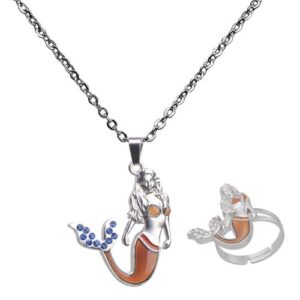 2pcs Mermaid Stone Pendant Color Change Emotion Mood Pendant Necklace