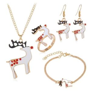Christmas Jewelry Set - White Deer Theme, 4 Pieces Total