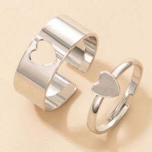 Classy 2 Silver Love Knuckle Ring Set For Ladies Women