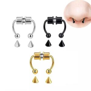 3 Magnetic Non Piercing Nose Rings Fake - Gold/silver/black