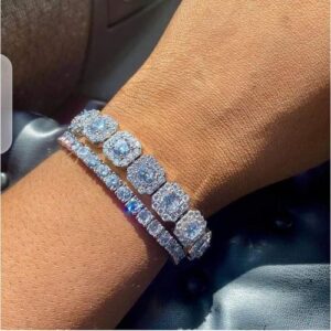 2 In 1 Iced Silver Hand Chain With Nice Design