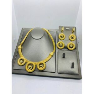 Authentic Classy Unique Gold Steel Necklace And Earrings Jewelry Set