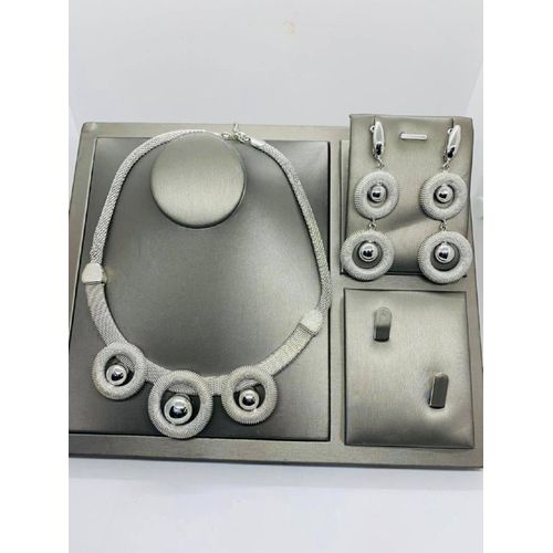 Authentic Classy Unique Silver Necklace And Earrings Jewelry Set