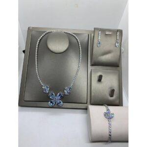 Authentic Classy Unique Diamond Silver Steel Necklace And Earrings Jewelry Set