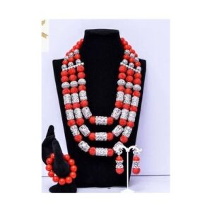 Beautiful Coral Beads Embelished With Silver Ornaments