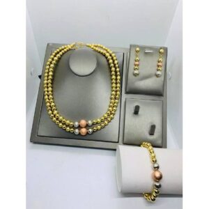 Authentic Classy Unique Diamond Gold Necklace/Bracelet And Earrings Jewelry Set