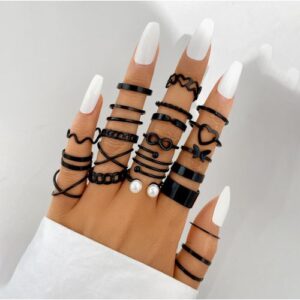 22 Set Luxury Black Knuckle Ring Set For Women Gift