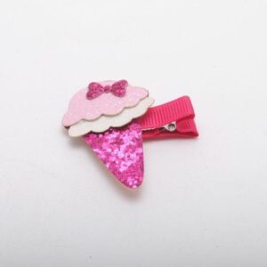 Girls Glitter Bows Hair Clips 2 Pieces Ice Cream Design