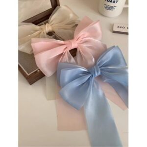3pcs/Pack Cream-Colored Mesh Bow Fairy Top Back Head Clip, Hairpin, Hair Accessories Cute Halloween