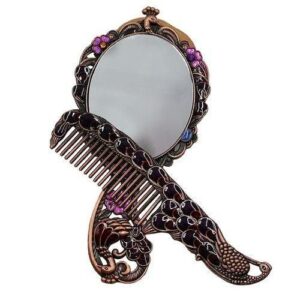 Embossing Oval Peacock Table Princess Mirror  Comb With Handle
