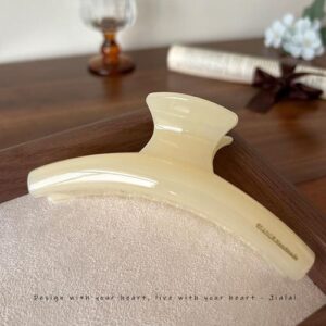 Black Acetate Large Hair Claw Clip - Upgraded letter curved 13cm-cream rice