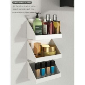 1pc Mirror Cabinet Cosmetics Small Size Box, Vanity Storage Shelf, Bathroom Wall Hanging Diagonal