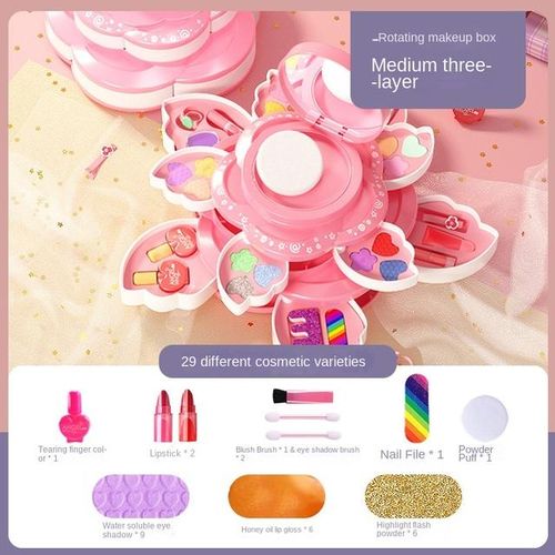 Children's Makeup Box Rotating Opening Cosmetics Toys for Little Girls Princess Makeup Set To Enhance Creativity and