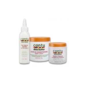 Cantu Shea Butter Leave-In Conditioning Repair Cream & Grow Strong Strengthening Treatment + Tea Tree And Jojoba Oil - 3 In 1