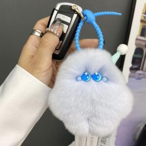 Car Key Chain Real Rabbit Hair Chains Lanyard Cute Ice Cream Pendant Ins Luxury Plush Kawaii Fur Accessories Keychain Bag Charm