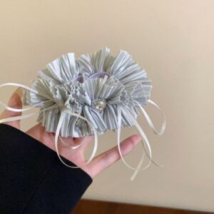 Soft Cream Lace Hair Band Sweet Korean Style - 34  hair ring-gray green bow