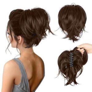 Grabandclamp short straight ponytail wig can bend freely and change its shape Headdress hair ring can adjust fluffy ponytail