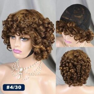 6inch Bouncy Curly Wigs With Bangs 200 Density