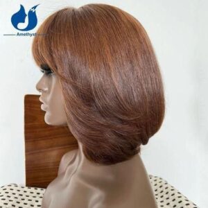 Amethyst Brown Bob Wigs With bangs For Black Women Layered Full Machine Wigs O Scalp Top With Fringe