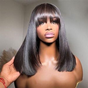 Brazilian Straight Short Bob Wigss for Women 100% Wigss with Bangs Full Machine Made Bob Wigs 180