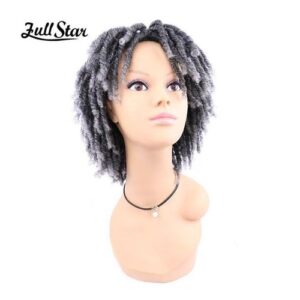 Full Star Short Dreadlock Synthetic Wig Crochet Curly Wigs Mix Green For Black Women Men Afro Twist Curly Wigs With Side Comb