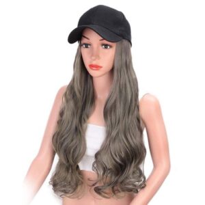 Hair Extension with Baseball Cap Curly Wavy Long Hair Wigs Synthetic Hair Caps Party Cosplay Wigs Accessories,E NO5114