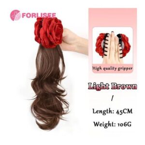 Forlisee Wig Women's Pink Rose Grab Clip Side Layered Wave Curly Hair Natural Sweet Wig Braid