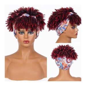 Brown To Blonde Headband Wigs Synthetic For Black Women Short Afro Kinky Curly Wrap Wig Natural Heat Resistant Hair