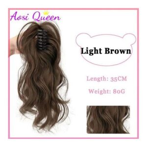 As Synthetic Highlight Colored Medium Length Curly Ponytail With Grip Style Semi Tied High Ponytail Spicy Girl Braid