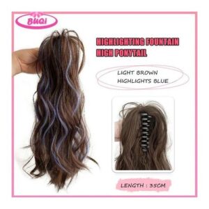 Buqi Water Wave Hair Extensions Claw Clip Ponytail Waterfall Half Tied Pony Tail High Color Highlight Dyed Hair Extensions
