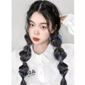 Bubble Wig Hair Extensions Assorted Color Choice Hair Extensions for School Office Hair Extension,Brown Black Highlights Haze Blue NO5114