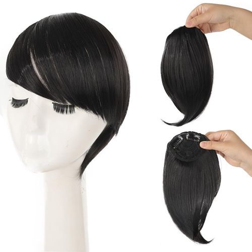 2 Clips 1PC Forehead Wig Bangs Realistic Side Bangs Breathable Wig for Elegant French Style Bangs,Natural Black NO5124
